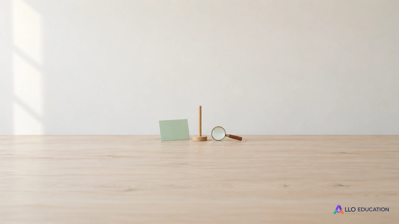 Une petite carte plane, une tige droite et une loupe évoquent surface, direction et contrôle d’une figure.