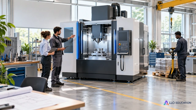 Une machine de production neuve isolée au centre d’un atelier clair, symbolisant un projet à financer, sans texte ni document lisible.